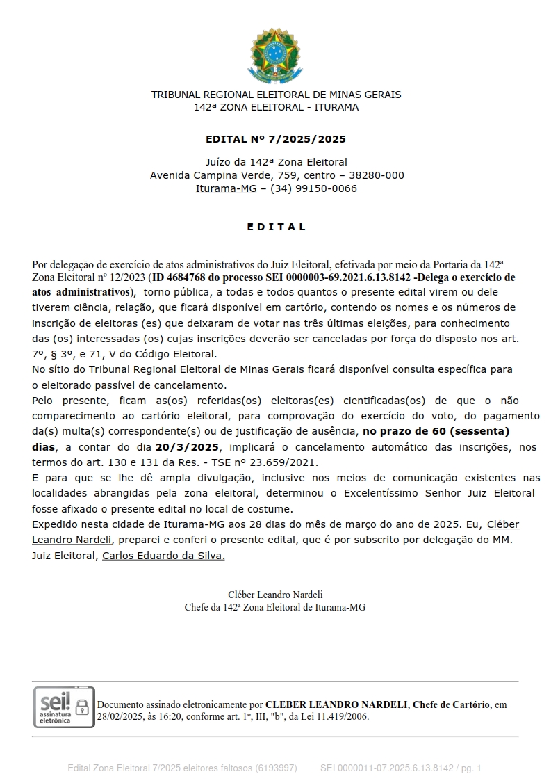 Edital informando prazo para regularização de títulos.