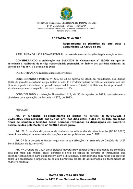 Pedido de divulgação do plantão eleitoral que antecede o fechamento do cadastro em 06/05/2026.